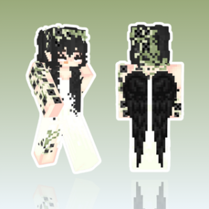 Nature-inspired girl Minecraft skin with flowing green vines and a soft white dress in a botanical fantasy style.