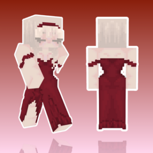Valentine’s girl Minecraft skin wearing a bright red dress with subtle detailing, perfect for seasonal or romantic-themed builds