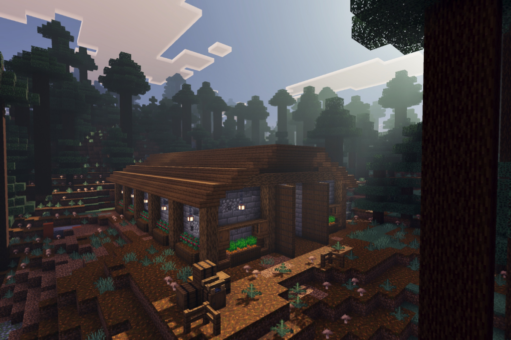 Minecraft survival farm rustic medieval barn build for storing crops and animals